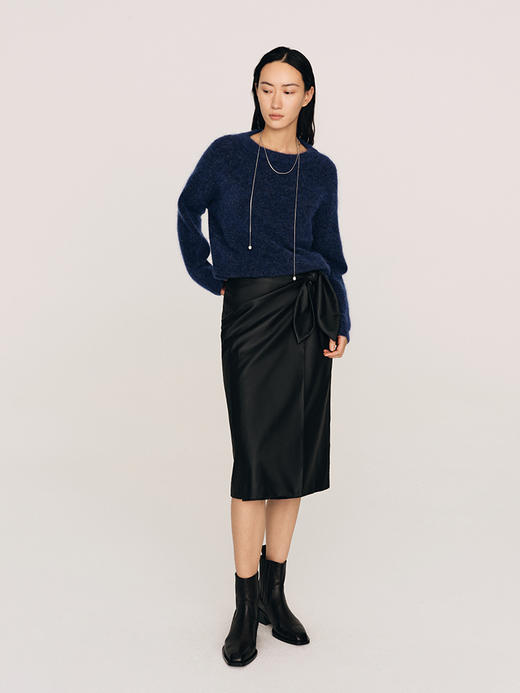 显贵小羊皮纹路 绑结裹身皮半裙FB474823N 商品图5