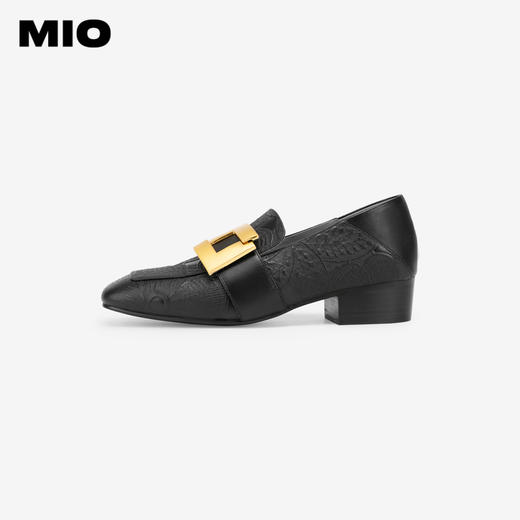 MIO米奥春季方头复古乐福鞋金属方扣日常通勤豆豆鞋女鞋M241540901 商品图1