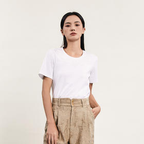 谜底基础白T短袖女2024春季新款简约风绣花圆领修身T恤241MT0071