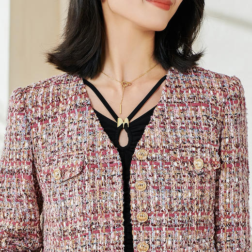 剩XL/XXL 米思阳2026春季新款名媛小香风粗花呢短外套拼接保暖搭配上衣0074 商品图4