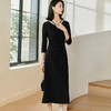 剩S/M/L 米思阳2026春季新款赫本风气质挂脖连衣裙褶皱修身镂空小黑裙0128 商品缩略图3