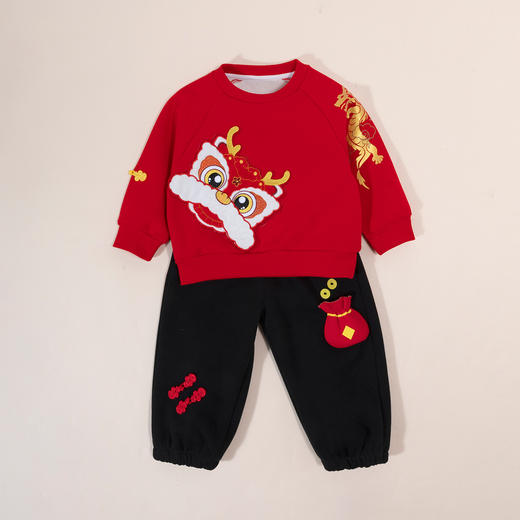【加绒保暖】24新春男童套装国风祥龙长袖卫衣长裤两件套拜年服ZB1DT011 商品图2