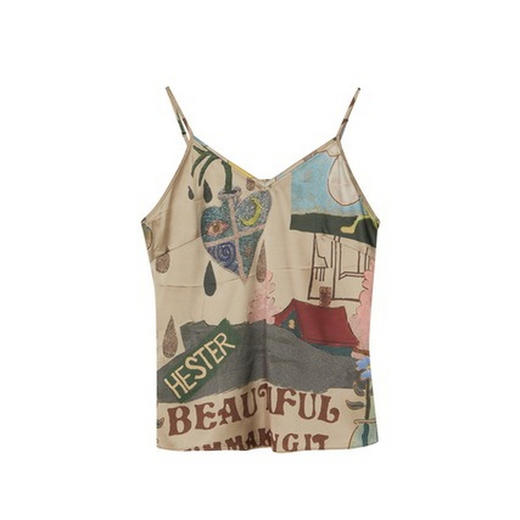 谜底花色小吊带女2024春款复古性感修身细吊带上衣内搭241MN0158 商品图4