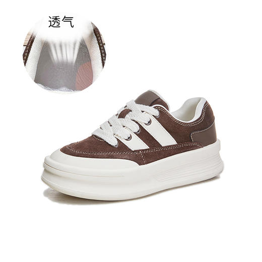 真皮小白鞋女2024春季新款撞色厚底板鞋休闲百搭德训鞋女运动女鞋 商品图5