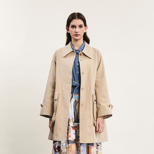 谜底大廓形风衣女2024春新款时尚简约大口袋中长款外套241ME0069 商品图0