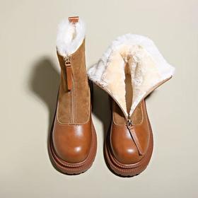 ALBB-秋冬季新款真软皮厚底韩版休闲气质圆头短靴皮毛一体雪地靴