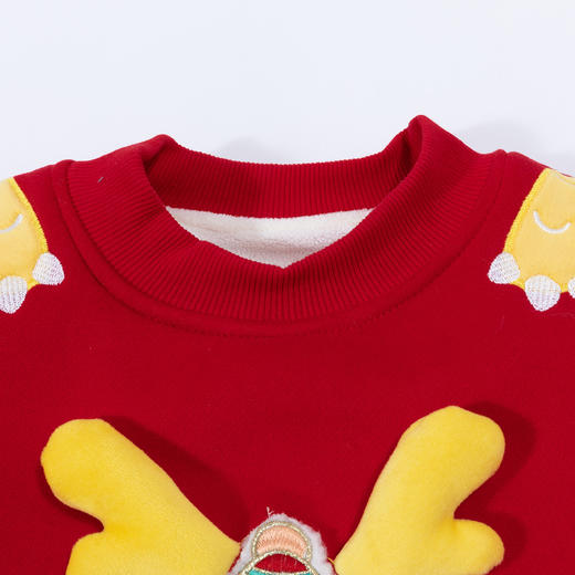 贝贝怡男童新年拜年服套装儿童过年大红加绒卫衣女大童中国风冬装ZB1DT005 商品图7