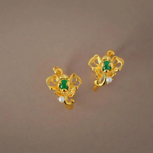 龢盒原创 18k金镶清冷古典蝴蝶花耳圈耳环 商品图0