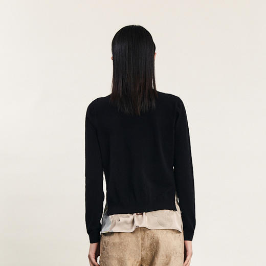 谜底套头针织衫女2024春新款复古时尚圆领修身下摆拼接241MZ0341 商品图2