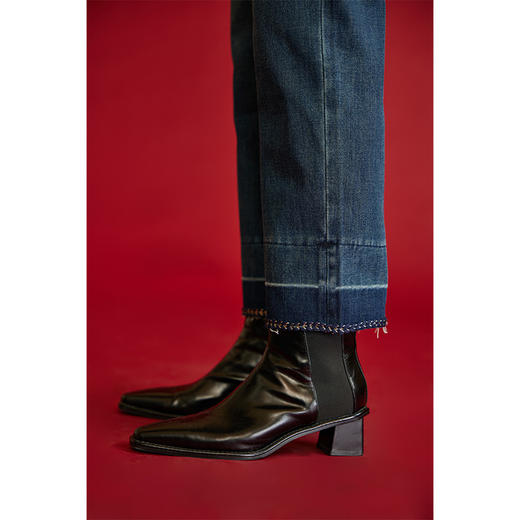 HeyDress复古直筒牛仔裤女秋冬法式高腰显瘦花边烟管裤设计感裤子 商品图2