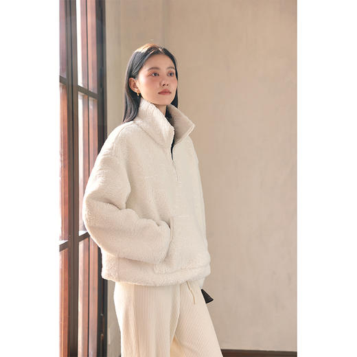 HeyDress半拉链卫衣女秋冬颗粒绒玫瑰提花外套宽松套头加厚短上衣 商品图1