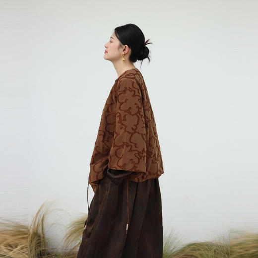 绽放897/新中式立体浮雕撞色禅意风木耳花边剪花宽松文艺棉服棉衣 商品图3