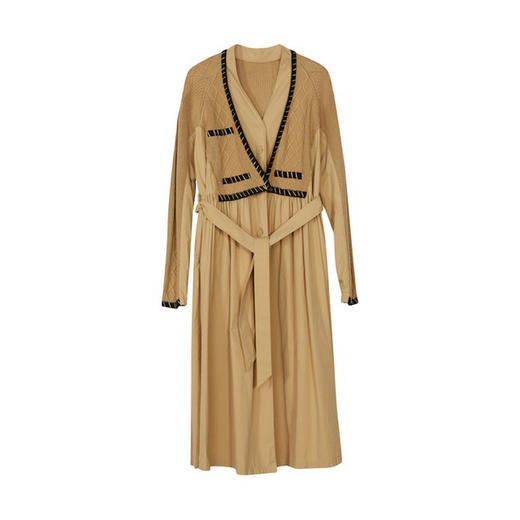 谜底毛织拼接连衣裙长袖2024春新款复古气质长裙大摆裙241ML0129 商品图4