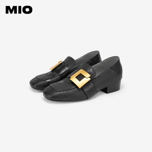 MIO米奥春季方头复古乐福鞋金属方扣日常通勤豆豆鞋女鞋M241540901 商品图3