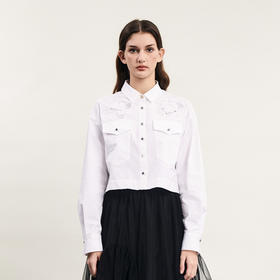 谜底短款衬衫女2024春季新款时尚纯棉绣花宽松衬衣长袖241MC0078