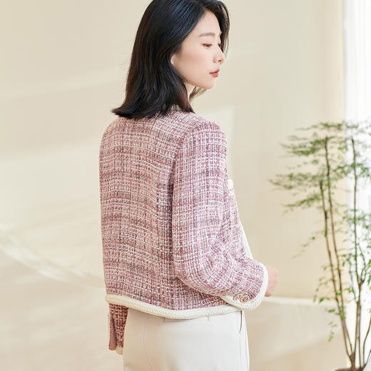米思阳 春季新款温柔高定小香风短外套拼接保暖粗花呢上衣女 商品图2