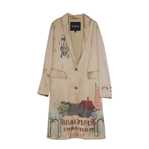 谜底长款风衣女2024春新款高端西装领原创印花宽松外套241GE0163 商品图4