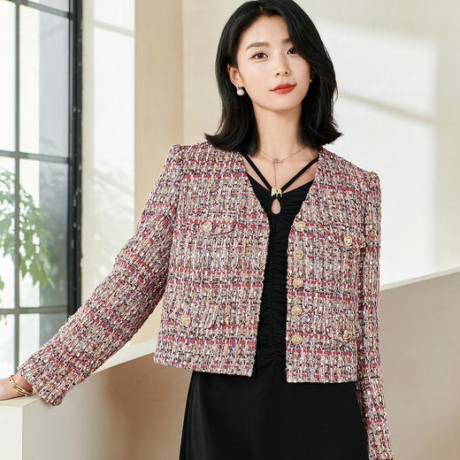 剩XL/XXL 米思阳2026春季新款名媛小香风粗花呢短外套拼接保暖搭配上衣0074 商品图2