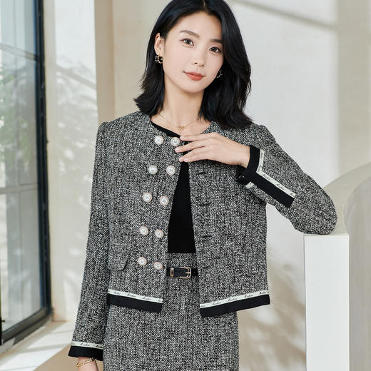 米思阳2026春季新款小香风复古双排扣短外套拼接保暖宽松上衣0063 商品图3