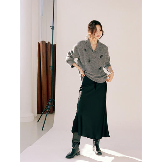 Even Vintage | 优雅氛围 简约气质醋酸高级感丝绒黑色鱼尾半身裙 商品图2