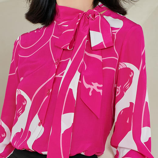 剩M/XL/XXL 100%桑蚕丝飘带衬衫 米思阳2026春季新款优雅气质真丝印花上衣0221 商品图4