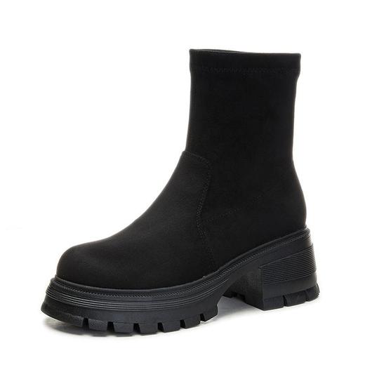 新款弹力袜靴2023秋冬高跟马丁靴女复古短靴女休闲靴子女百搭女靴 商品图4