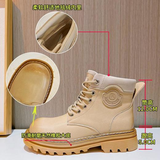 真皮大黄靴女2023秋冬新款圆头系带百搭短靴女复古英伦风马丁靴女 商品图1