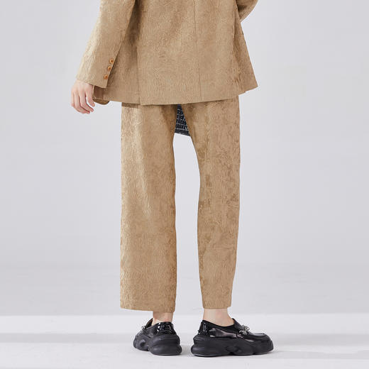 谜底通勤直筒西裤女2024春季新款时尚高腰提花亲肤长裤241GK0148 商品图2