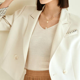 玳莎V领纯色针织背心秋季款女士时尚简约内搭修身吊带上衣  DC33001