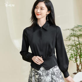 缎面垂坠质感 + 腰腹抽褶设计的「通勤显瘦神器」米思阳2026春季新款法式气质收腰纯色衬衫修身翻领设计感上衣0089
