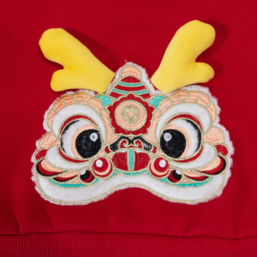 贝贝怡男童新年拜年服套装儿童过年大红加绒卫衣女大童中国风冬装ZB1DT005 商品图8