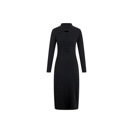 HeyDress半高领针织连衣裙女秋冬法式修身显瘦镂空毛衣裙气质裙子 商品图4