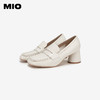 MIO米奥春季方头高跟豆豆鞋牛皮革复古通勤乐福鞋女鞋M241561801 商品缩略图3