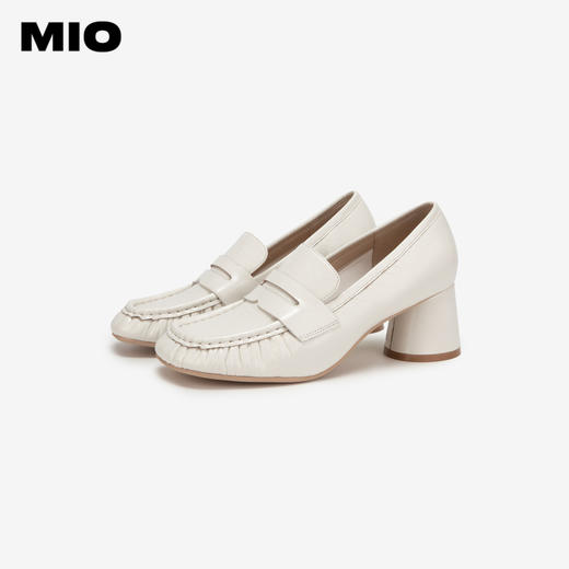 MIO米奥春季方头高跟豆豆鞋牛皮革复古通勤乐福鞋女鞋M241561801 商品图3