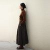 绽放031朵/深咖极简风半松紧腰精致塔克亚麻色织中长款棉麻半身裙 商品缩略图3