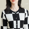 剩S/XL 米思阳2026春季新款经典时尚圆领针织衫棋盘格弹力开衫上衣女0229 商品缩略图4