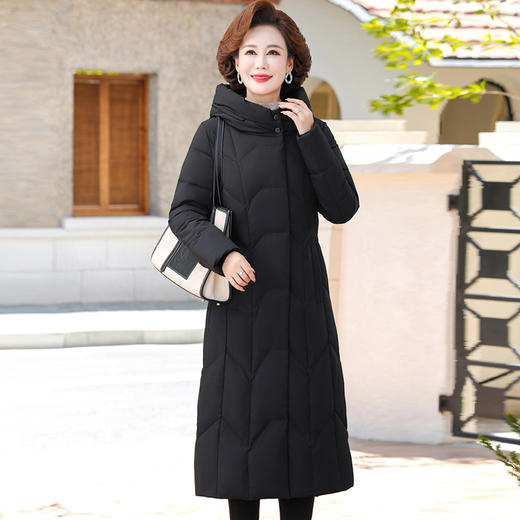 HXX 23898羽绒服过膝加厚时尚妈妈装修身连帽保暖外套 商品图1