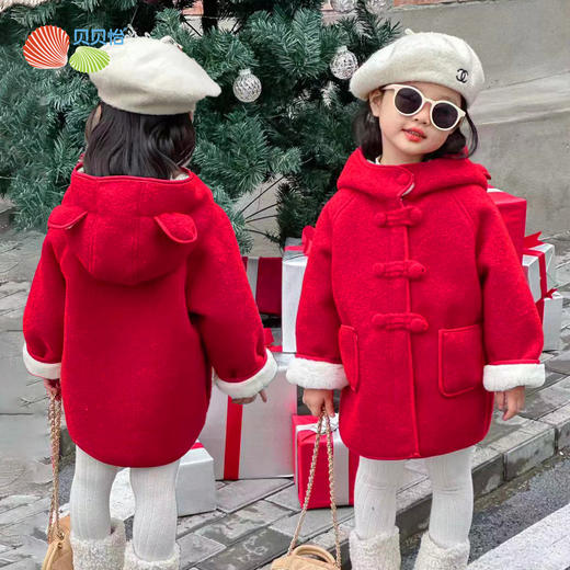 贝贝怡童装女童加绒外套新年拜年服小童国潮连帽外衣加绒保暖上衣ZB4CS013 商品图2