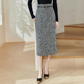 米思阳2026春季新款小香风通勤开叉半身裙修身搭配直筒一步裙0158