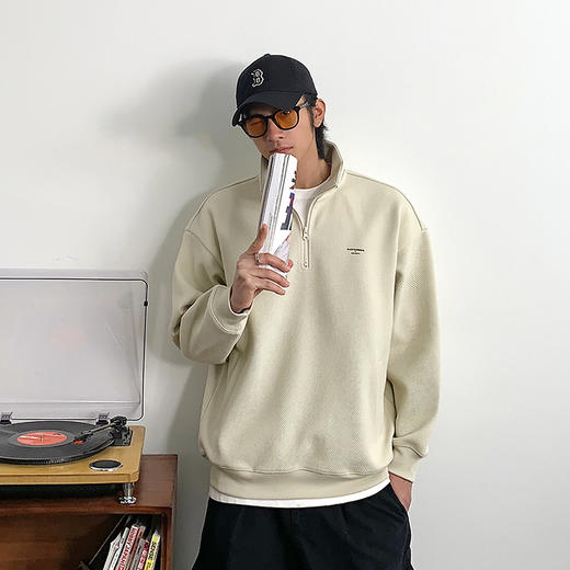 徐太浪春秋新款半高领拉链卫衣男纯色百搭高级感宽松套头长袖上衣 商品图0