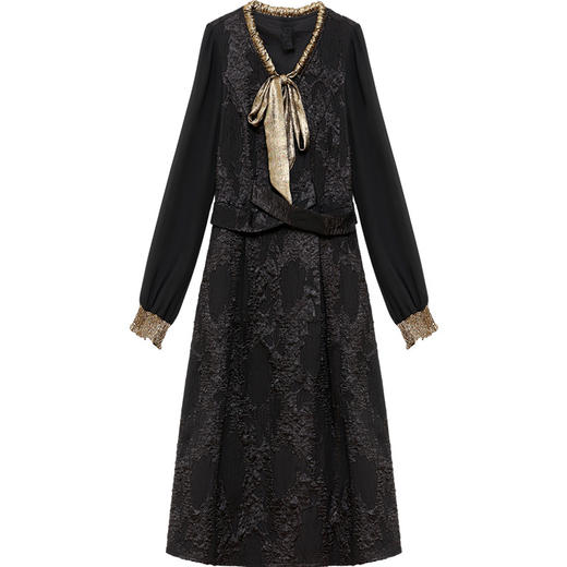 修身时尚，新款V领长袖小香风洋气优雅A字裙通勤印花连衣裙QYM-OMS-YQA405-L 商品图4