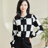 剩S/XL 米思阳2026春季新款经典时尚圆领针织衫棋盘格弹力开衫上衣女0229 商品缩略图3