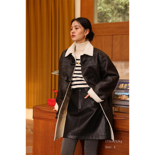 HeyDress复古皮裙高腰a字半身裙小个子高级百搭短款半裙 商品图3