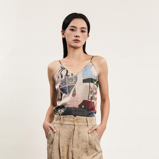 谜底花色小吊带女2024春款复古性感修身细吊带上衣内搭241MN0158 商品图3