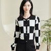 剩S/XL 米思阳2026春季新款经典时尚圆领针织衫棋盘格弹力开衫上衣女0229 商品缩略图1