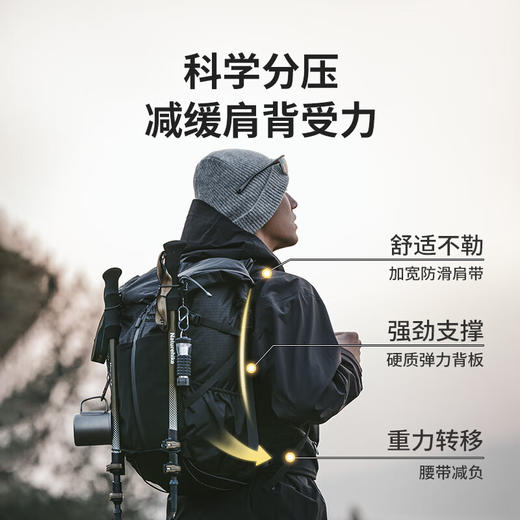 挪客（NatureHike）氢系列户外徒步登山背包大容量旅行双肩包防泼水 月影白/30L+5L 商品图2