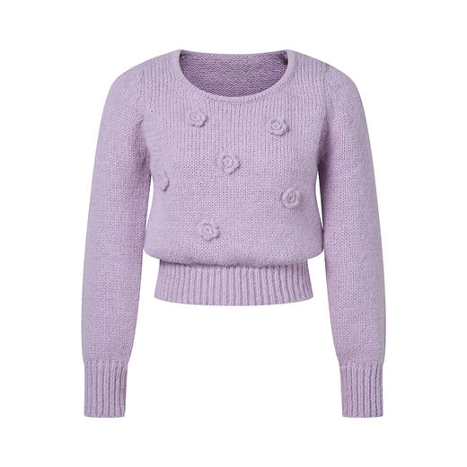 HeyDress玫瑰立体钩花毛衣女冬季法式宽松圆领慵懒感针织短款上衣 商品图4