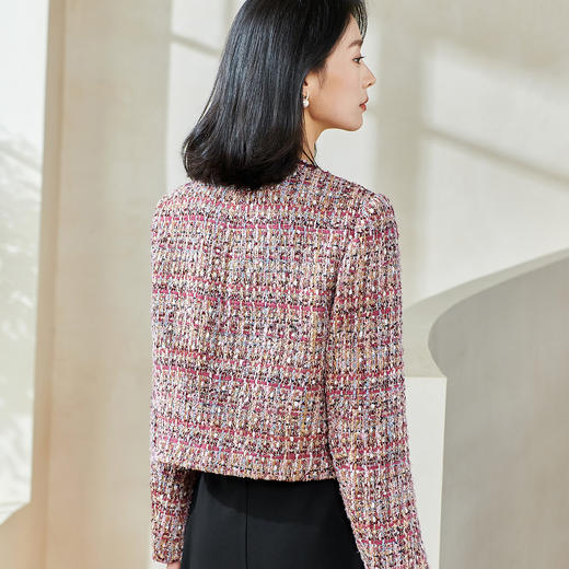 剩XL/XXL 米思阳2026春季新款名媛小香风粗花呢短外套拼接保暖搭配上衣0074 商品图5