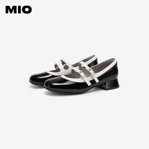 MIO米奥春季拼色低跟复古单鞋甜美秀气通勤玛丽珍鞋女鞋M241440705 商品图3