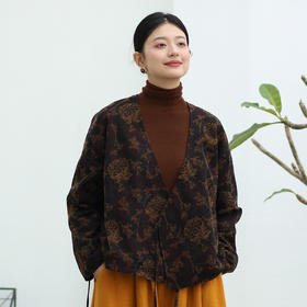 绽放019朵/2024新款新中式天丝羊毛棉提花优雅高贵老钱风复古外套